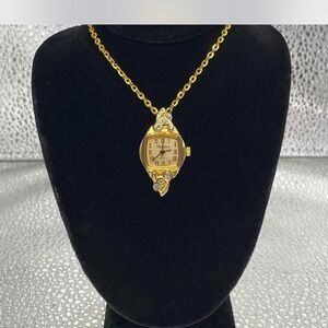 Designer ^^^ OOAK *** Gold Pendant Watch Necklace  ^^^ Iced Rhinestone Accents *